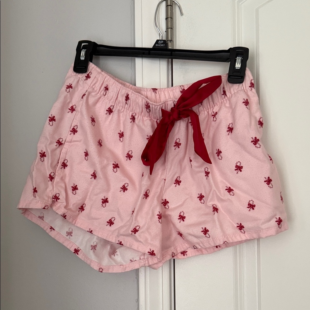 Pink Shorts with Red Bow and Candy Cane Pattern